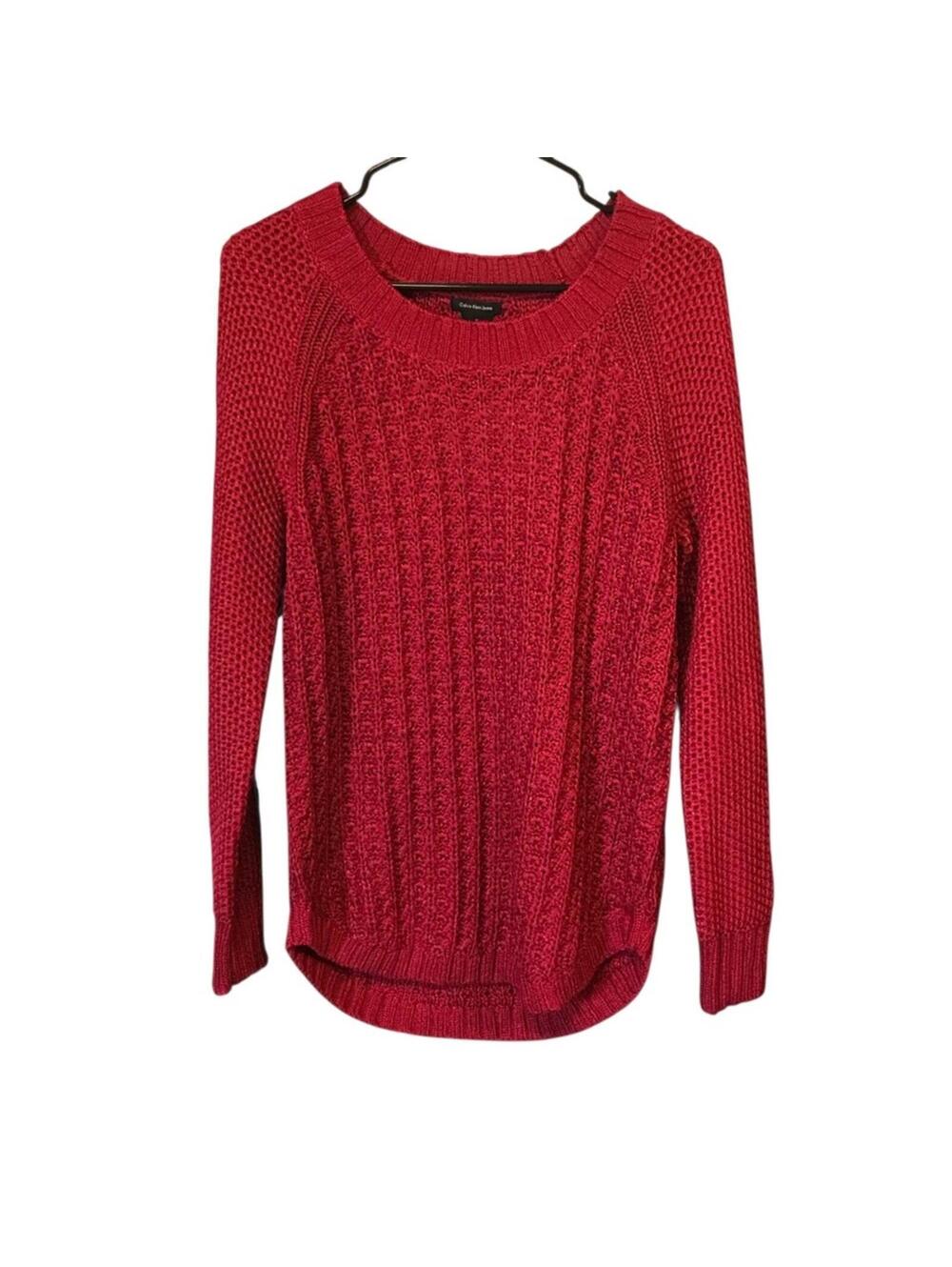 Calvin Klein Jeans Red Chunky Knit Sweater NWT Women’s Medium Ribbed Pullover